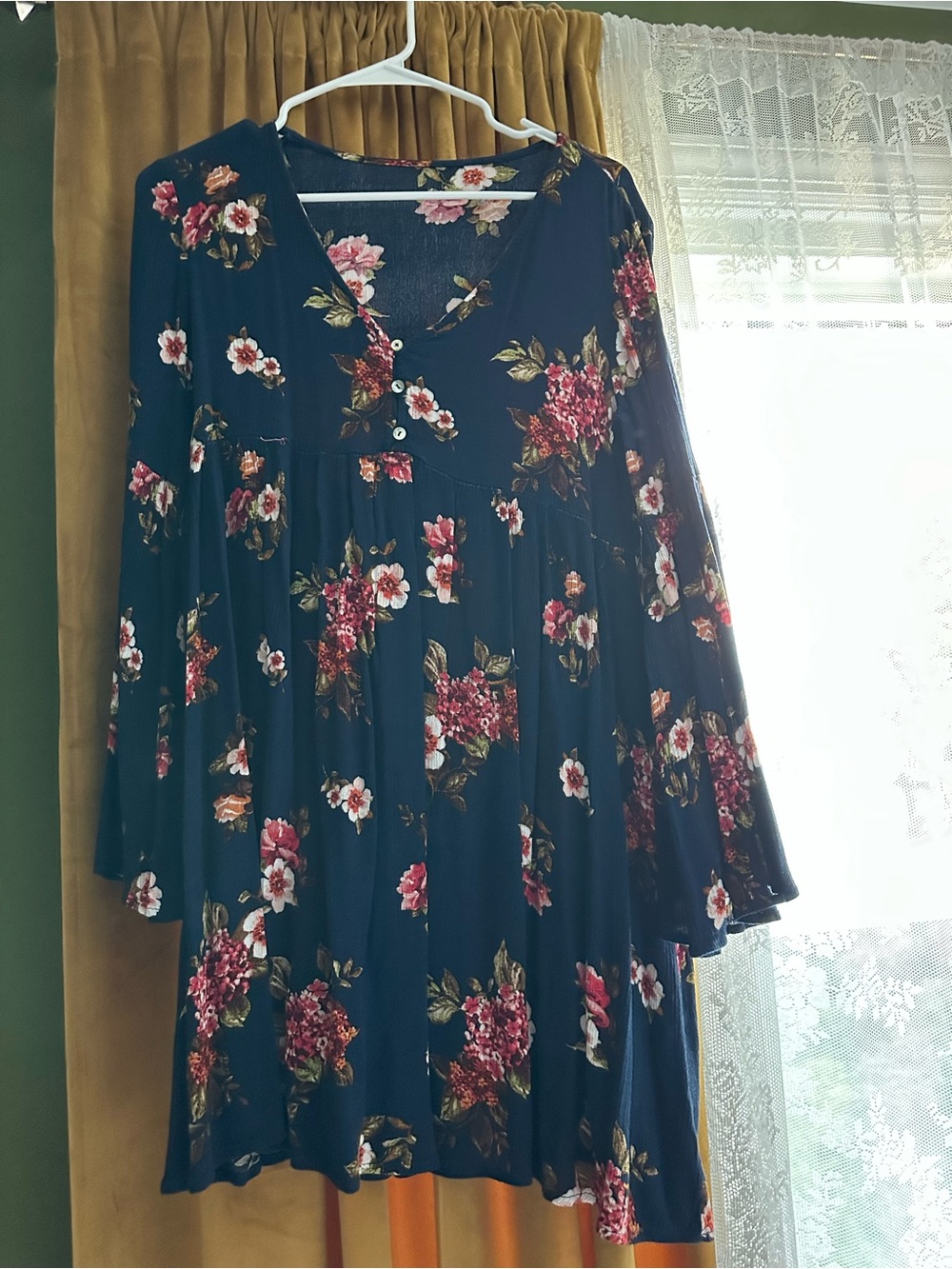 Altar'd State Navy Floral V-Neck Swing Dress